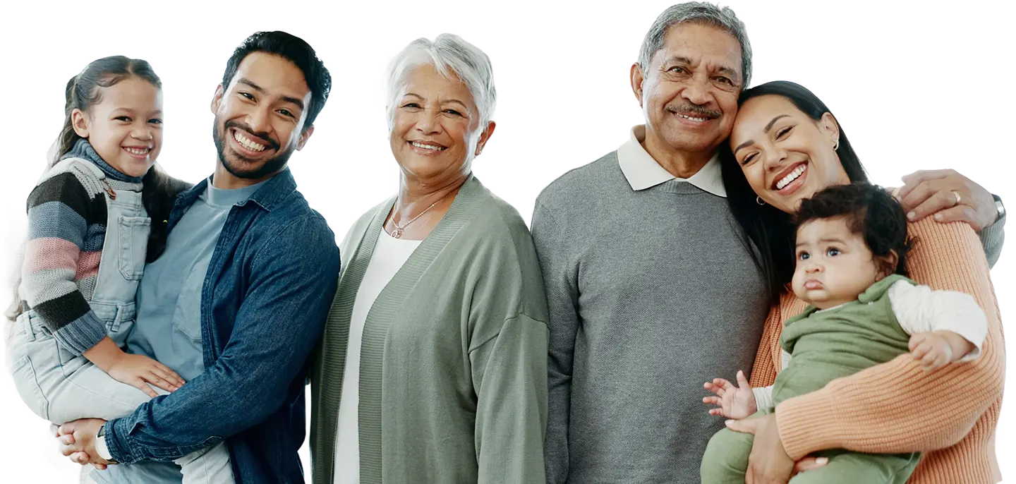 A family gathered together, sharing memories